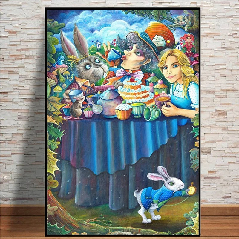 Affiche Imprimée Disney Alice au Pays des Merveilles pour Chambre d'Enfant, Dessin Animé Chat du Cheshire, Peinture sur Toile, Art Mural, Image d'Animé, Décoration de Maison n° 3