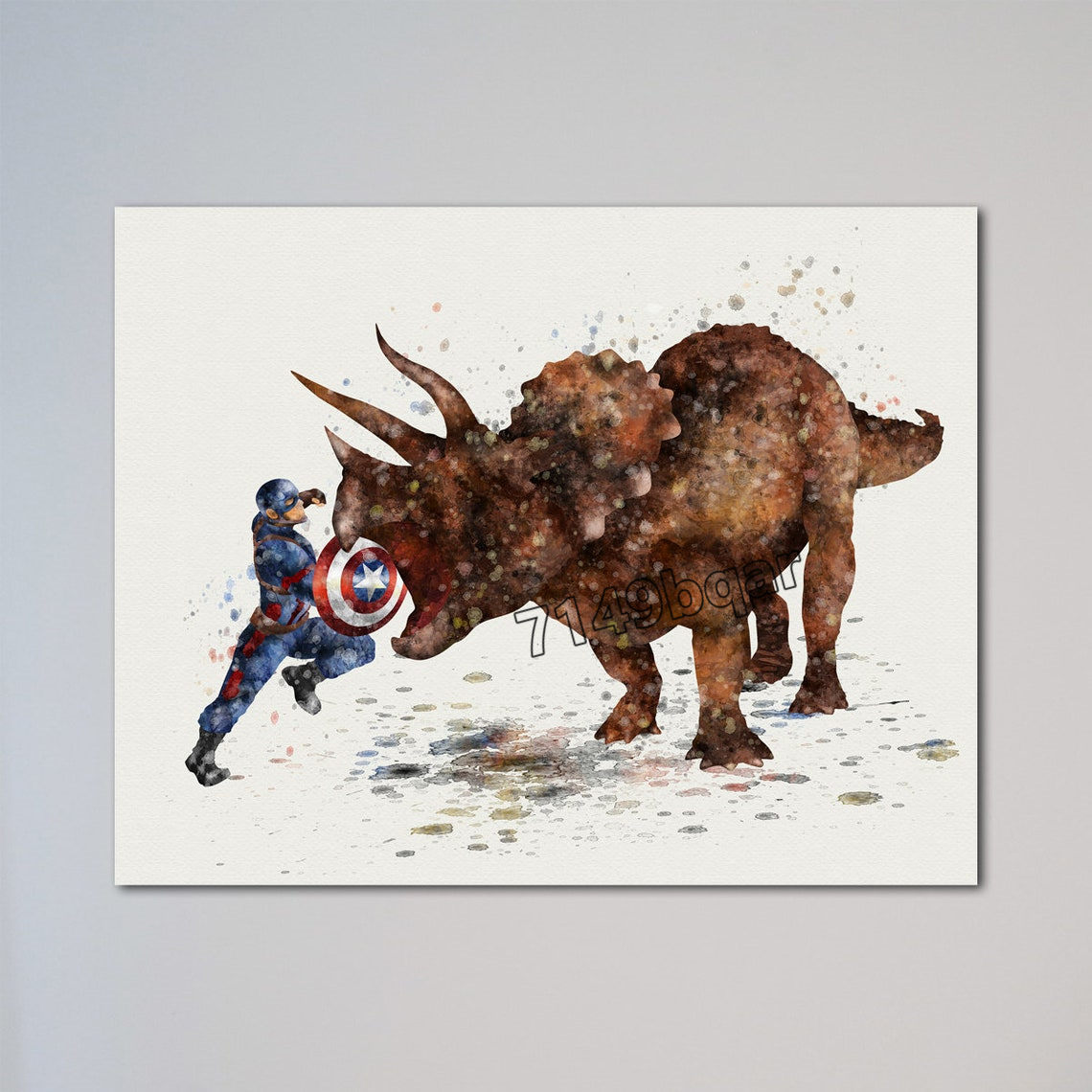 Affiches de héros de dessin animé Marvel Avengers, sourire, aquarelle, dinosaure, chambre d'enfant, décoration d'intérieur, peinture sur toile de qualité, art mural n° 2