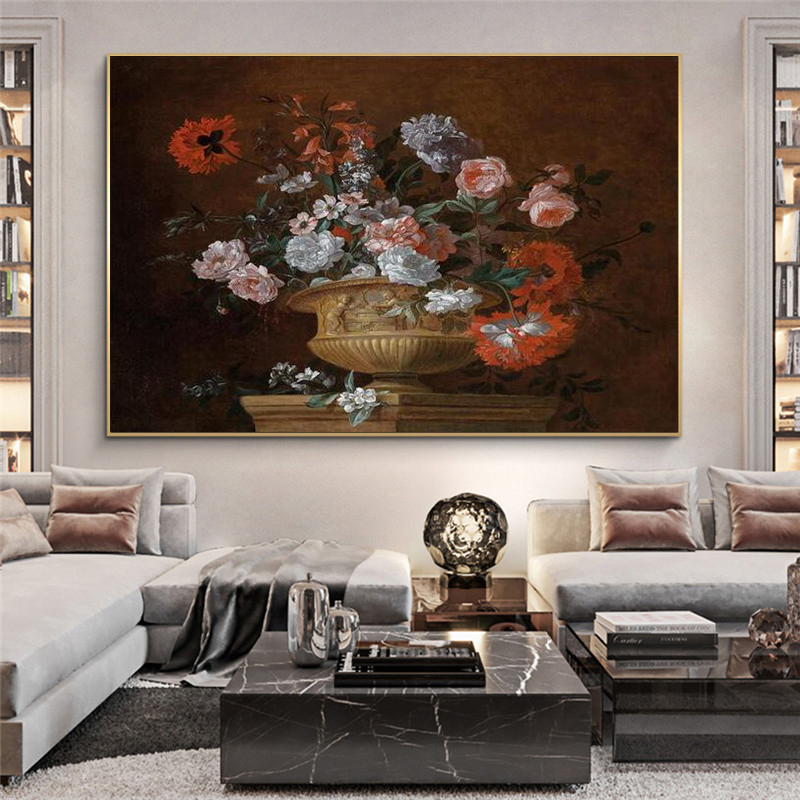 Peinture sur Toile Vintage, Décor Mural, Nature Morte avec Fleurs dans un Vase en Verre, Affiche d'Art Nordique et Imprimés n° 2