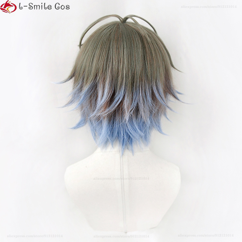 NIJISANJI-Perruque de Cosplay VTuber de Haute Qualité, Cheveux Synthétiques, Gris Brun Dégradé Bleu Clair, Degré de Chaleur, Ike Eveland n° 5