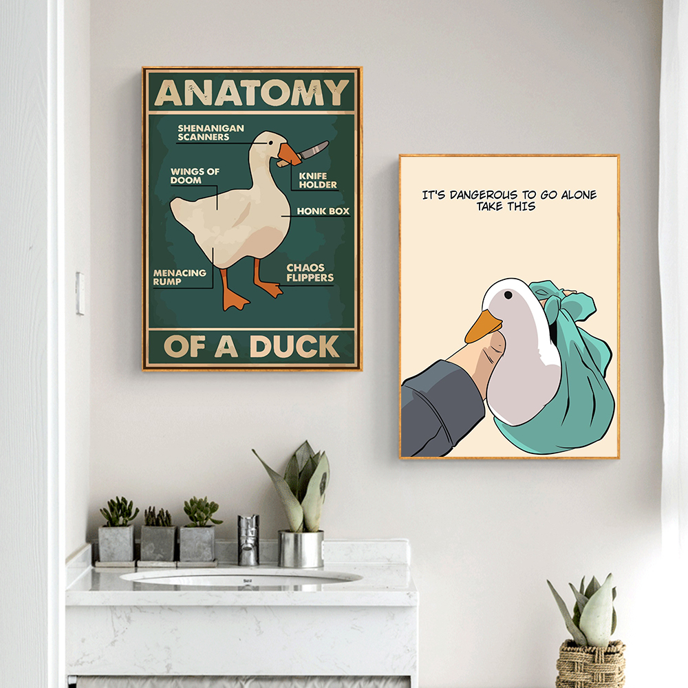 Peinture sur toile avec impression d'animal rétro, affiche de dessin animé drôle, anatomie de canard, jeu de Honk, cadeau d'oie, maison moderne, décor de salon n° 4