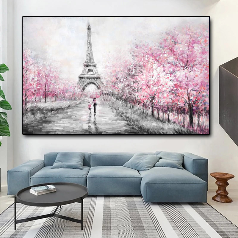 Toile à l'huile avec Couple, France, Paris, tour Eiffel, peinture abstraite de paysage, affiches et imprimés, photos d'art murales, décor de maison, sans cadre n° 3