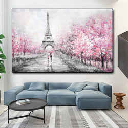 Toile à l'huile avec Couple, France, Paris, tour Eiffel, peinture abstraite de paysage, affiches et imprimés, photos d'art murales, décor de maison, sans cadre small picture n° 3