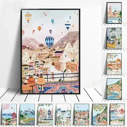 Affiche de voyage de ville de Florence, santorin, suisse, séville, art mural nordique, peinture sur toile, photo murale, salon, décoration d'intérieur small picture n° 2