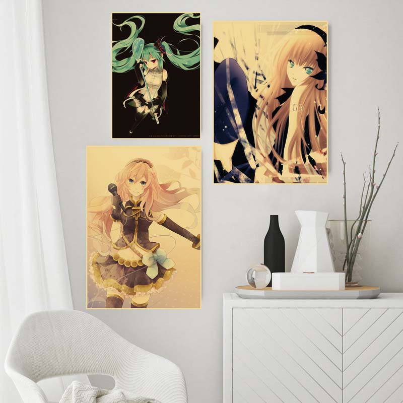 Affiche de chanteur de dessin animé Miku, papier Kraft imprimé HD, images murales rétro, peinture décorative pour chambre à coucher, cadeaux de décoration pour la maison n° 2