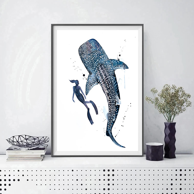 Affiches d'interconnexion nordique pour la décoration de la maison, peinture sur toile, affiches murales, poisson et vie marine, requin Koi, baleine, tortue, hippocampe, chambre à coucher n° 2