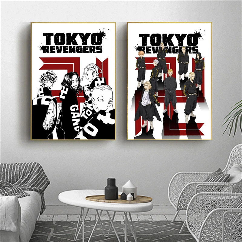 TakAvengers Anime toile peinture, affiches et impressions de dessin animé japonais, noir et blanc, art mural, gérer pour salon, décoration d'intérieur n° 3