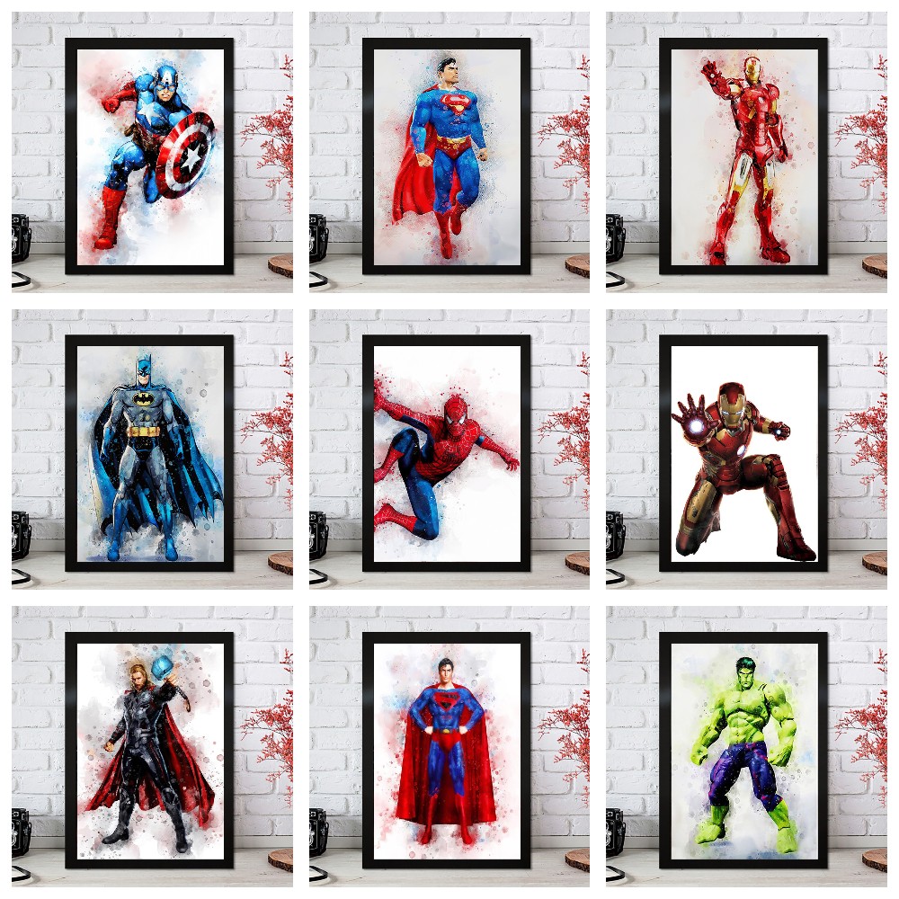 Peinture sur toile SpidSuffolk pour chambre d'enfant, Batman, Smile Man, Marvel, Avengers, Smile Hero, affiches de film rétro, autocollants muraux d'art, décoration d'intérieur n° 1