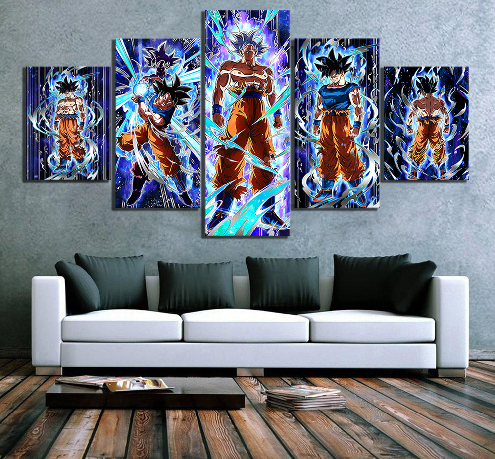 5 pièces Goku Fils Ultra Instinct Dragon Ball Z Jeu Vidéo Affiche HD Dessin Animé Mur Photos Toile Peinture pour Décor À La Maison Cadeau n° 3