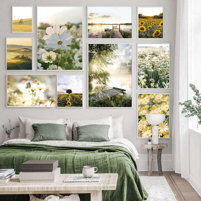 Image de paysage frais toile peinture d'art mural bohème Nature fleur paysage affiche et impression décor de maison conception de salon n° 2