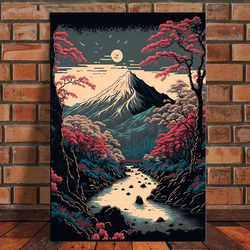 Affiches de paysage vintage du village japonais, montagne Fuji, aucune fleur, peinture sur toile, art mural esthétique pour chambre, décoration d'intérieur small picture n° 2