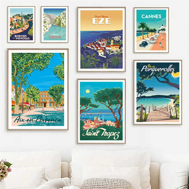 Affiche de Voyage de Paysage de Plage de Provence, Peinture sur Toile, Art Mural, Décoration de Salon, Image de Décoration de Maison n° 1