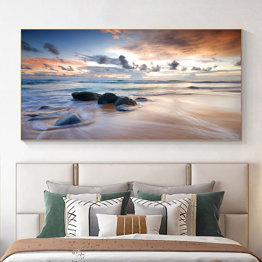 Peinture sur toile moderne de paysage de vague de mer et de plage, affiches et impressions de mer, art mural, décoration d'intérieur, sans cadre, nature, 550 n° 6