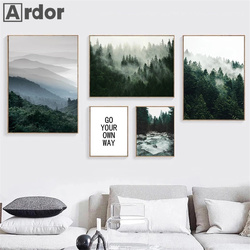 Affiche d'art mural scandinave montagne forêt brouillard paysage naturel impression d'art citations toile peinture photos modernes décoration de la maison