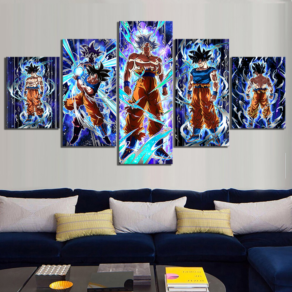 5 pièces Goku Fils Ultra Instinct Dragon Ball Z Jeu Vidéo Affiche HD Dessin Animé Mur Photos Toile Peinture pour Décor À La Maison Cadeau n° 1