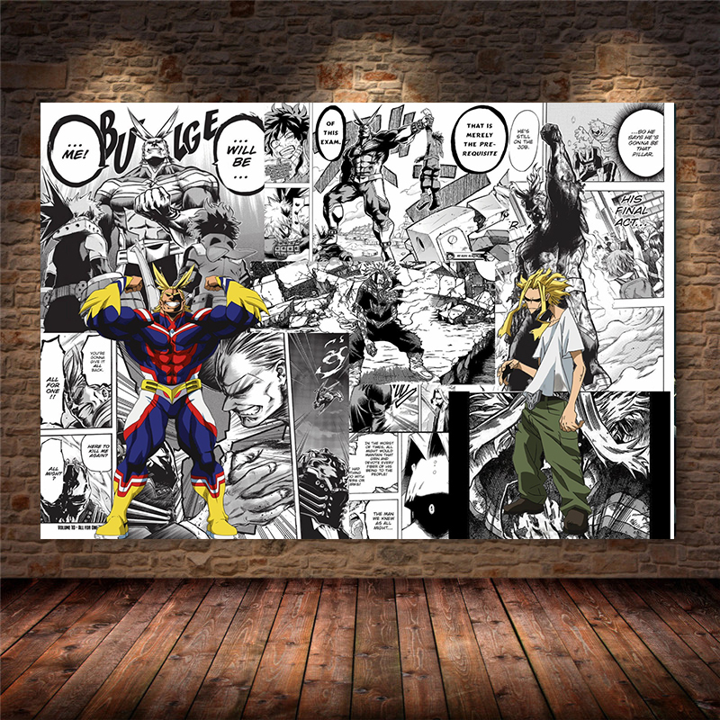 My Hero Academia Anime Figure Poster, Bakugo Tpistolet oki Dine-hawks Cartoon, Black and White Manga Decoration, Canvas Wall Art Decor n° 3