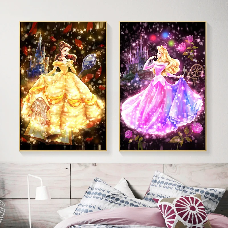 Toile avec Personnages de Disney, Blanche-Neige, Cendrillon, Princesse de la Forêt, Affiches et Imprimés, Art Mural, Image pour Décoration de Maison n° 2