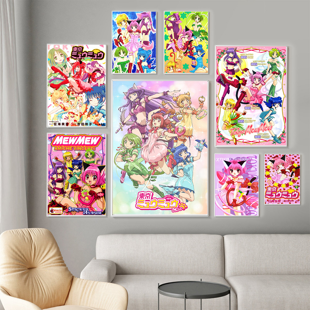 Affiche d'art japonaise imprimée, dessin animé de Tokyo Mew Mew, Manga, peinture sur toile, chat fille, autocollants muraux, décor n° 1