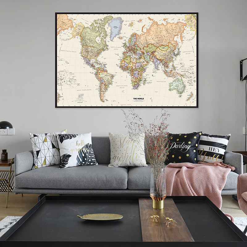 La carte du monde rétro avec détails, peinture sur toile, affiche d'art mural, fournitures scolaires, décoration, 60x40cm n° 1