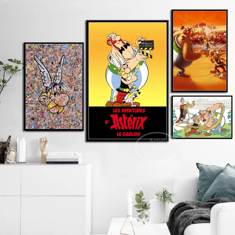 Peinture sur toile Astérix Anime pour la décoration intérieure, affiche, France, bande dessinée classique, impression HD, chambre familiale, club, art mural n° 2