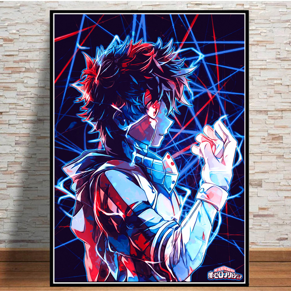 Peinture sur toile d'art mural, affiches d'anime japonais, impression de manga My ForeAcademia, décoration de chambre de garçon, BNHA Deku n° 3