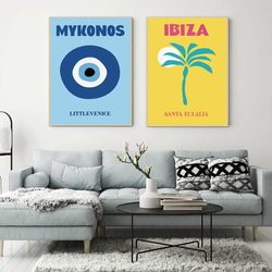 Peinture sur toile abstraite de voyage, peintures murales d'affiche, décor d'art mural nordique, Mykonos Ibiza Miami Bondi Amalfi St. trointelligent, comparateur de couleur small picture n° 5