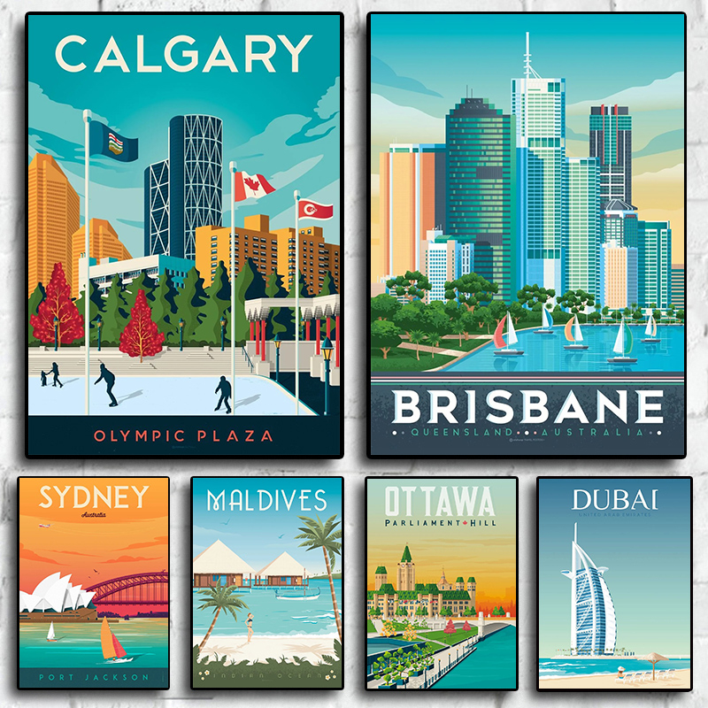 Affiche de Voyage au Canada, Tour de Rue de Ville Esthétique, Dubaï, Sydney, Peinture sur Toile, Art Mural, Décoration de Maison, Décor de Salon n° 1