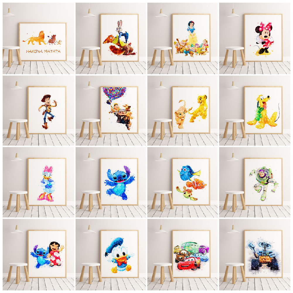 Peinture sur toile de style nordique pour chambre d'enfant, aquarelle Disney, Toy Story, CAN O & Stitch, King Cars Discuting Wall Art, affiches n° 1