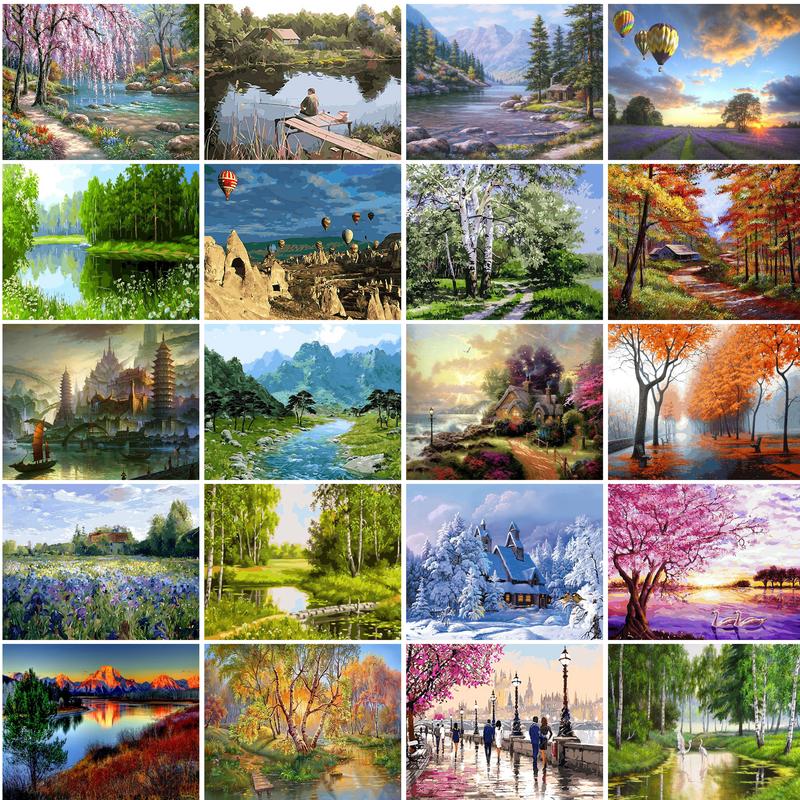 Gatyztoire 40x50cm peinture sans cadre par nombres paysage naturel sur toile image par numéros décoration de la maison DIY pour cadeau Unique n° 1