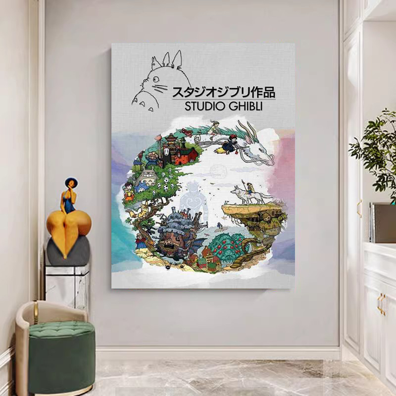 Affiche photo de Studio Ghibmovies, rend hommage à la photo de dessin animé japonais en mouvement, peinture d'art sur toile, art mural pour la décoration de la maison et de la chambre n° 4