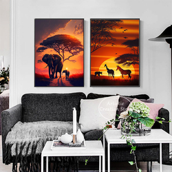 Affiches de paysages de prairie africaine du Kenya, impressions sur toile, art mural, éléphant, girafe, animaux, décoration d'intérieur, salon small picture n° 2