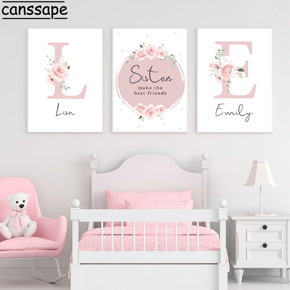 Peinture sur Toile avec Nom Personnalisé pour Décor de Chambre de Bébé Fille, Affiche Murale avec Impression de 16% de Meilleurs Amis, Art Mural pour Pépinière n° 4