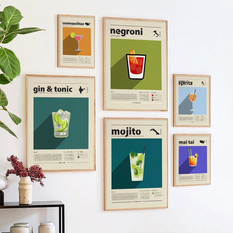 Peinture sur toile avec imprimés de Mojito pour Cocktail, affiche de mariage, marie, mosquée, Gin, Negroni, Mai Tai, murale, rétro, décoration de cuisine, cadeau n° 1